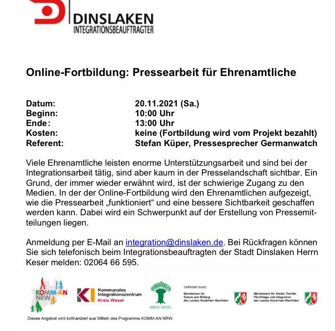 Online Pressearbeit für Ehrenamtliche lernen am 20.11.21