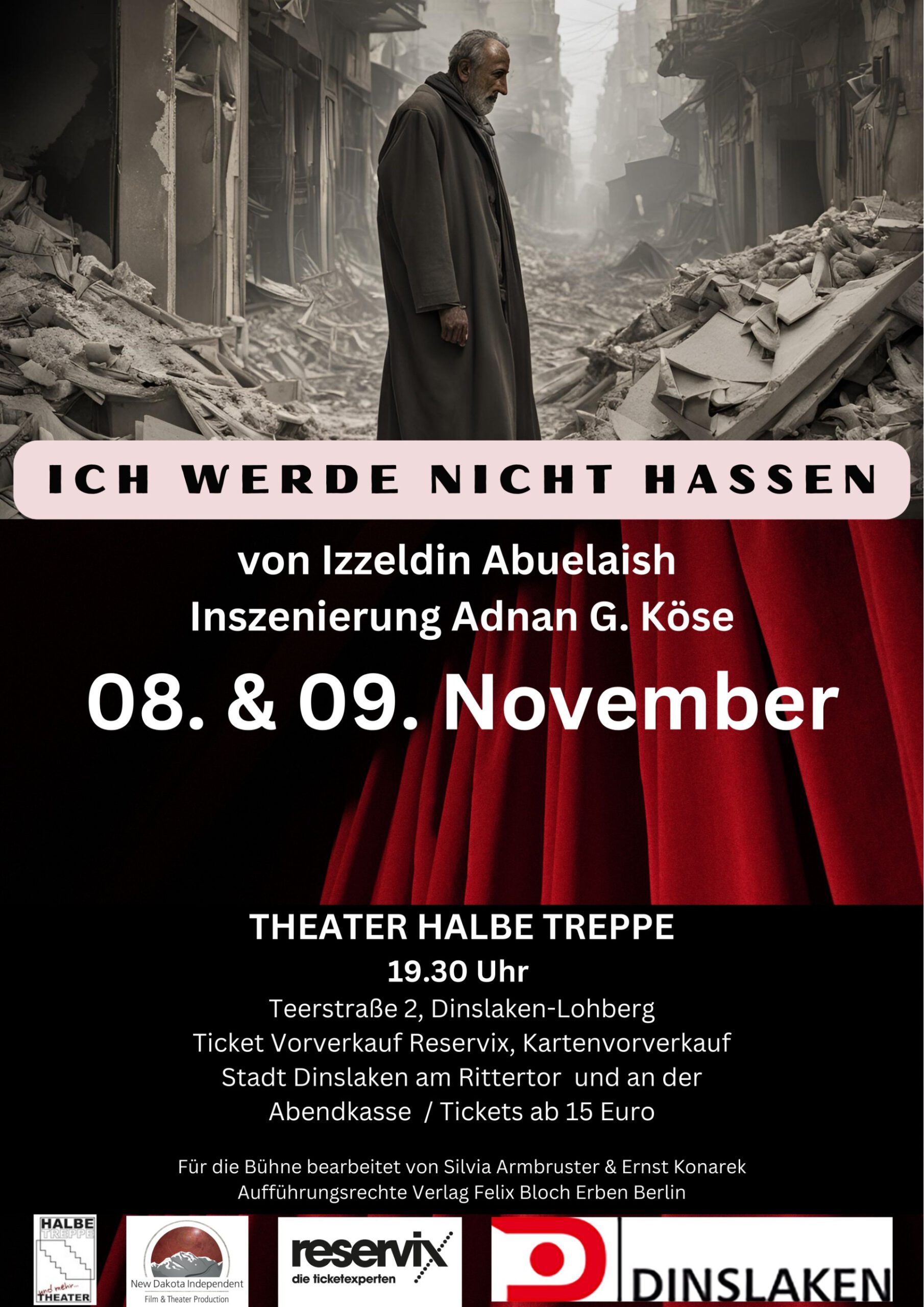 Adnan Köse spielt „Ich werde nicht hassen“ im Theater Halbe Treppe