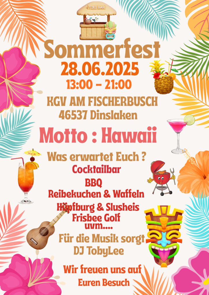 Poster Einladung Sommerfest im KGV Fischerbusch Dinslaken Lohberg